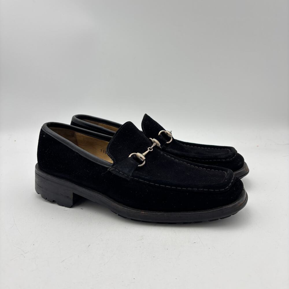 Vintage Gucci Tom Ford Era Black Suede Horsebit Lug Sole Loafers Men's 8 D